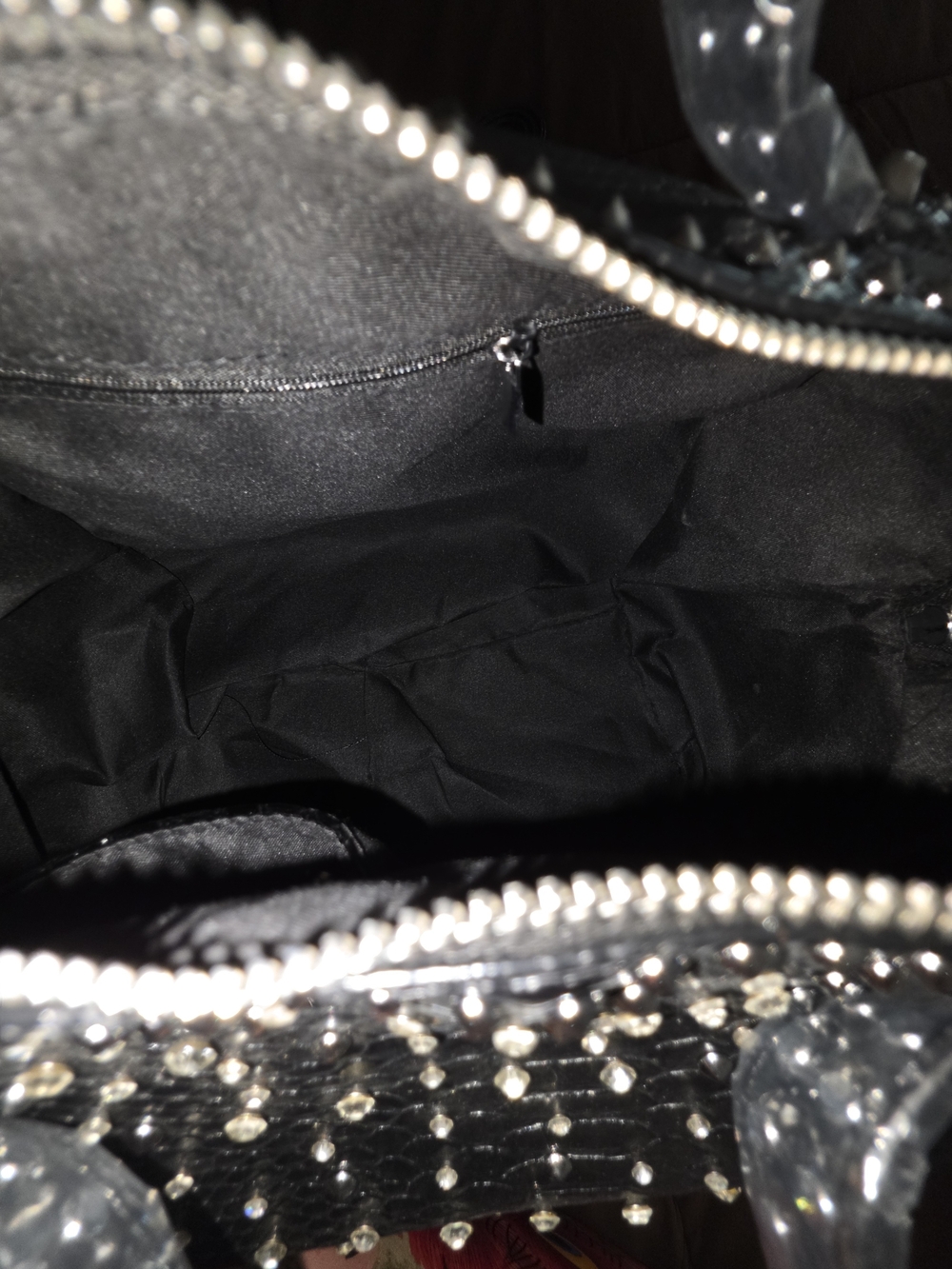 Brand New Black Studded Satchel Bag with Tassel & Black Sequined Flask - Picture 7 of 8